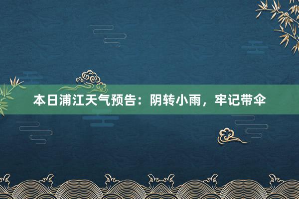 本日浦江天气预告：阴转小雨，牢记带伞